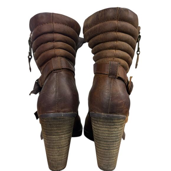 Steve Madden Raleighh Cognac Leather High Chunky Heel Boots Booties Shoes sz 8 - Picture 10 of 16